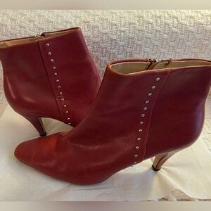 Zara Deep RedHeeled Boots with Silver Studs